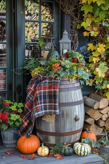 fall porch decor with hay bales