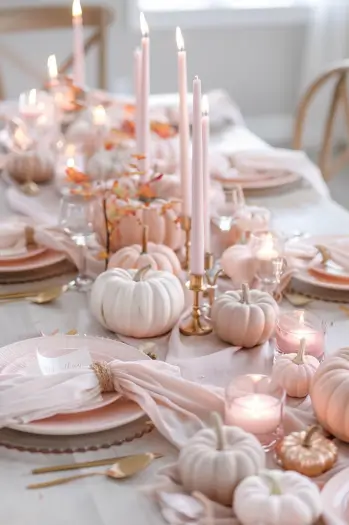 thanksgiving tablescapes candles and pumpkins